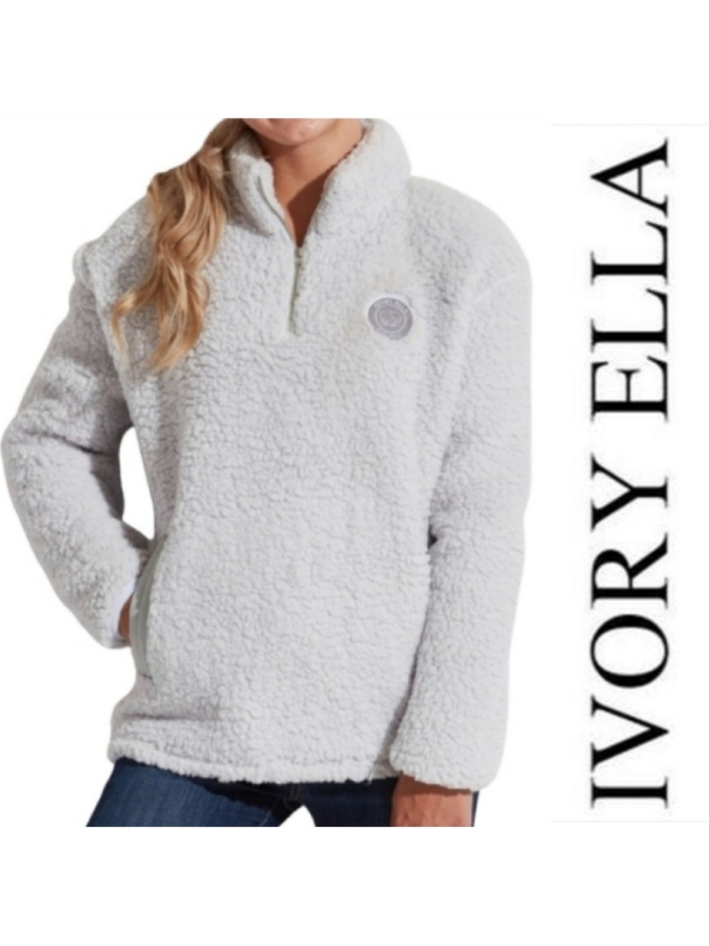 Ivory Ella Cream Sherpa Half-Zip Jacket Sz S B133